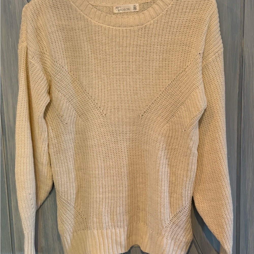 89th & Madison Cream Crew Neck Sweater with Ribbed Knit